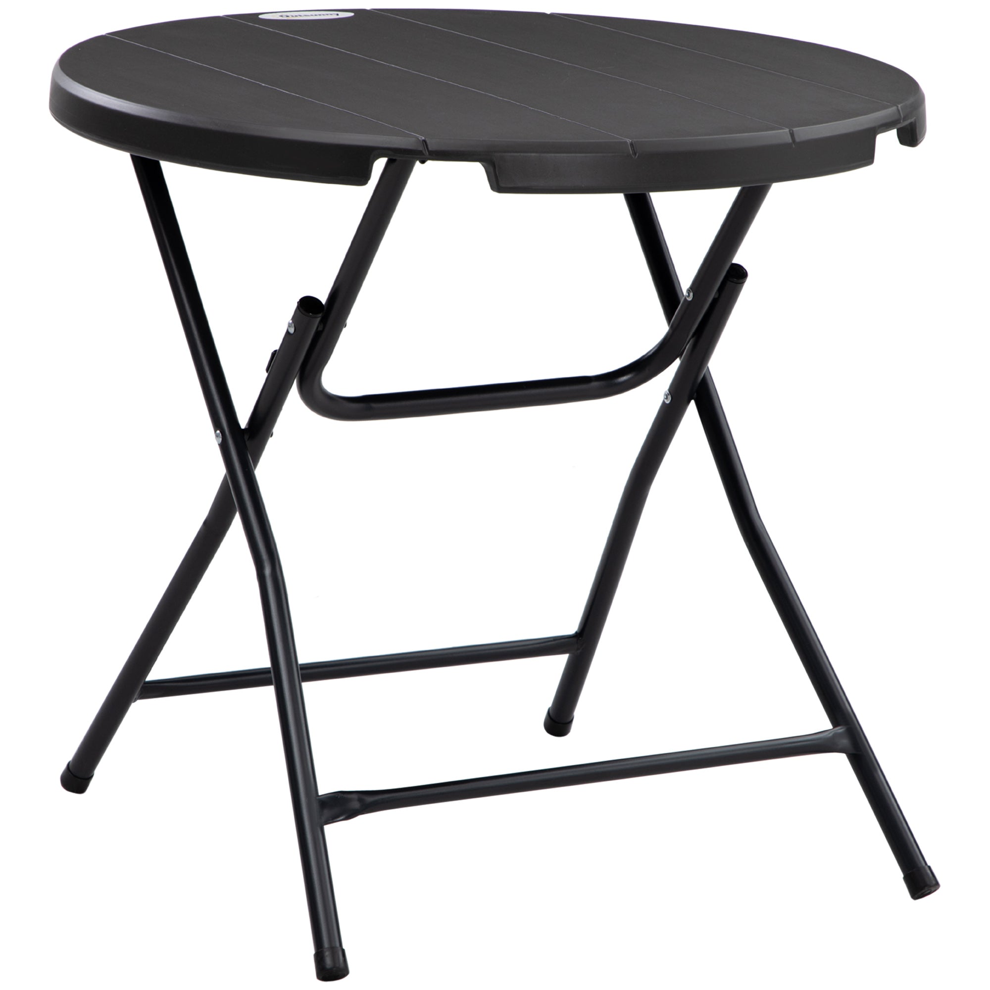 Outsunny Foldable Round Patio Table for 4, Outdoor Dining Table with HDPE Tabletop and Steel Frame, Dark Grey