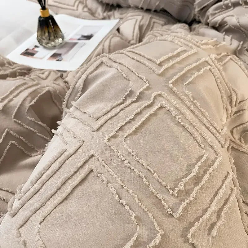 Queen Bedding Set - King Size Gray Bed Sheet Set, Bedroom Decor, Double Size Bed Linen, Euro Geometric Duvet Cover
