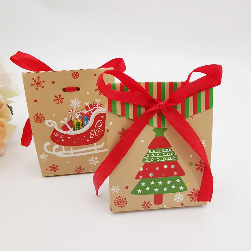 European Style New Year Merry Christmas Gift Candy Box With Ribbon Creative Xmas Tree Sleigh Snowman Hat Santa Claus Diy Package