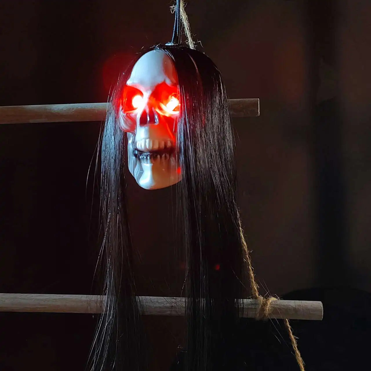 Halloween Hanging Ghosts Skeleton Long Hair Female Ghost Glowing Eyes Horror Skull Haunted House Secret Room Decoration Props