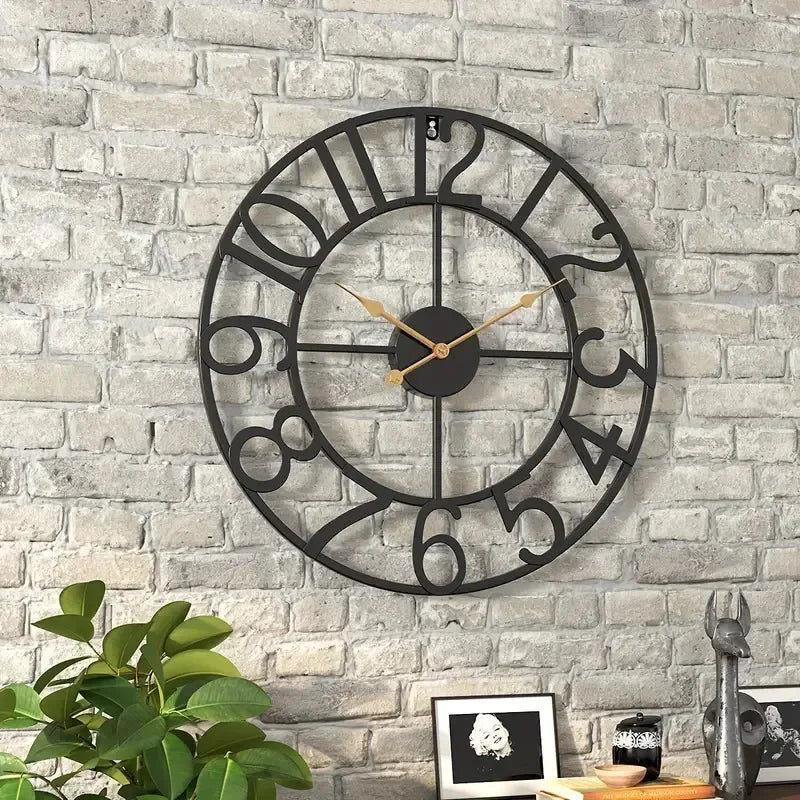 Retro Metal Wall Clock Creative Iron Art Decoration Digital Living Room Watch Home Decoration Wall Hanging Art Large Wall Clock