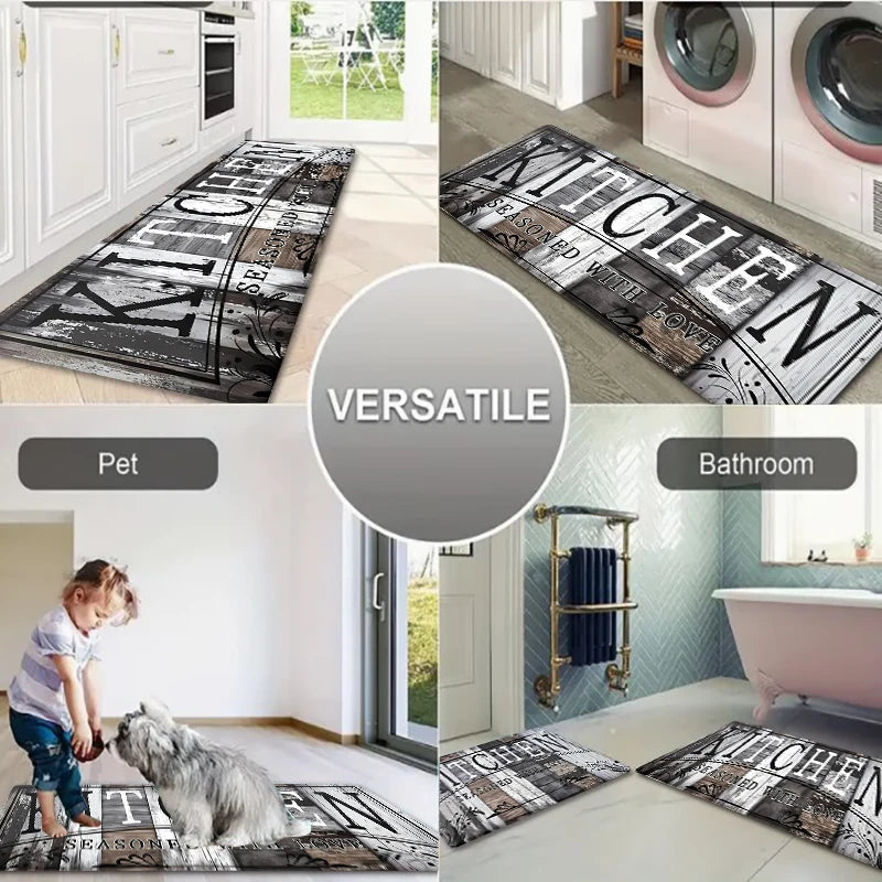 Retro Kitchen Carpet Floor Small Rug Home Decorative Mat Flannel Aniti-slip Doormat 4 Sizes 40x60cm 50x80cm 45x120cm 60x180cm