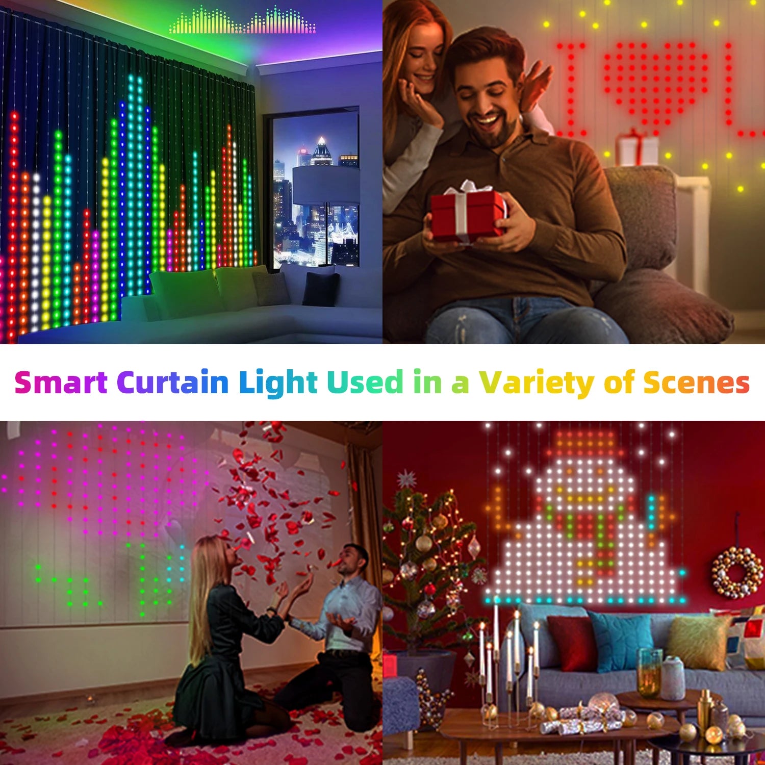 400 LEDs Smart Curtain Lights – Bluetooth App-Controlled, RGB Fairy Lights, DIY Music Sync Display, for Window Bedroom Decoration