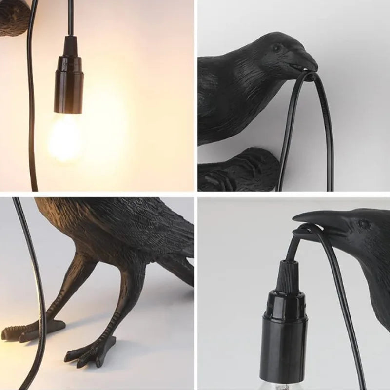 Raven Table & Wall Lamp - Resin Crow Light, AC-Powered 85-265V