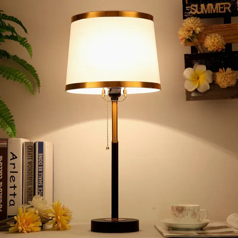 Retro Simple Table Lamp - Pull Switch Light, Luxury Nordic Style Bedside and Study Desk Light for Bedroom and Living Room Decoration