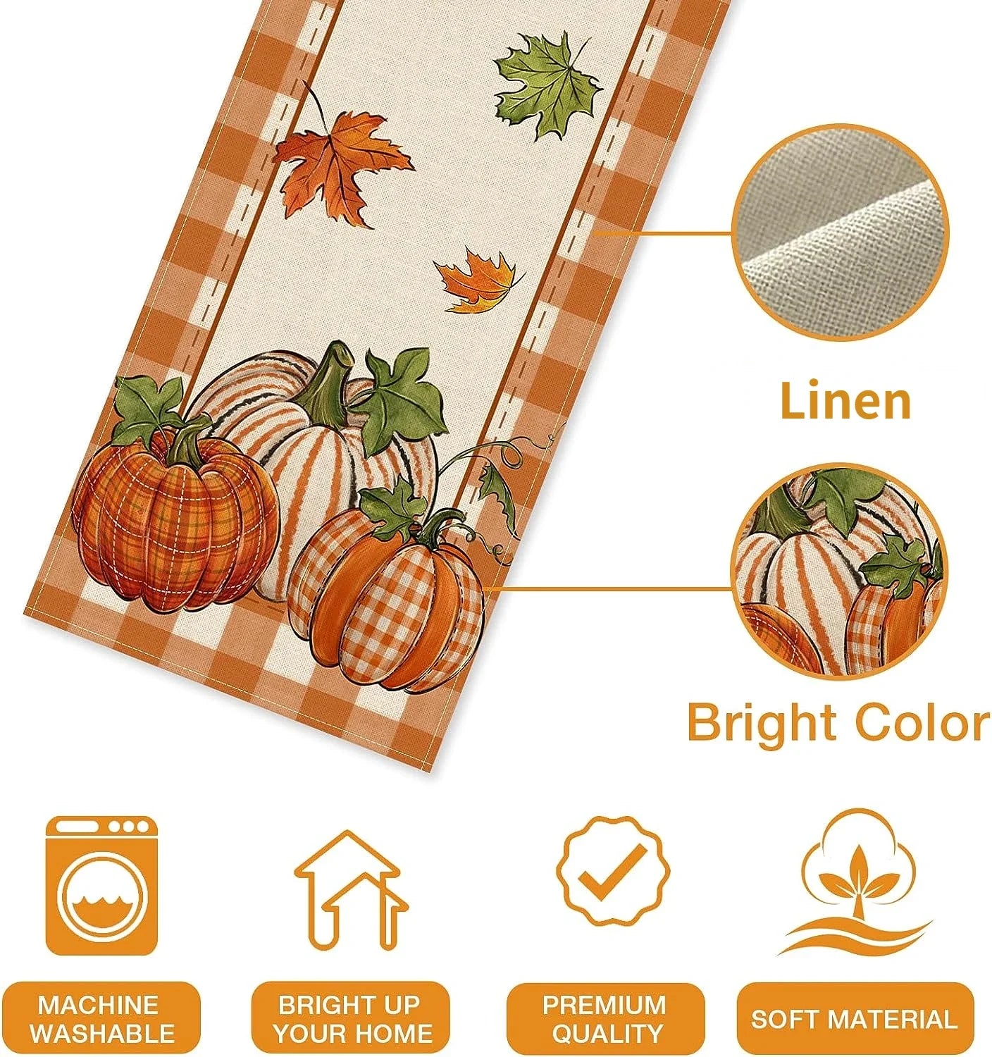 Fall Thanksgiving Pumpkin Maple Leaves Linen Table Runners Kitchen Table Decor Farmhouse Dining Table Runner Holiday Party Decor