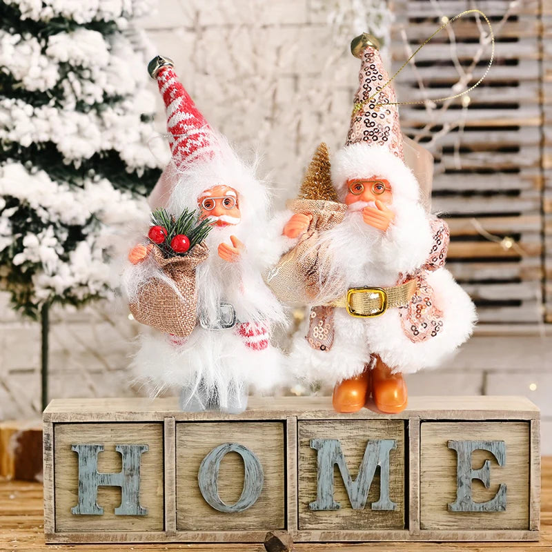 Cute Christmas Santa Claus Standing Doll Hanging Ornaments Plush Sled Ski Santa Claus Pendant Home Party Xmas Tree Decorations