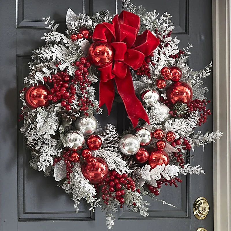 Christmas Wreath for Front Door Christmas Door Wreath Red Ball Ornaments for Door Window Mantle Indoor Outdoor Christmas Decorat