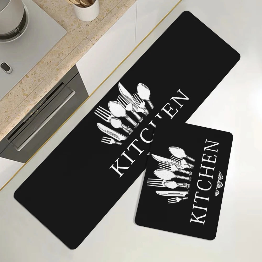 1Pc Kitchen Letter Print Floor Mat Living Room Tableware Decor Carpet Home Hallway Entrance Doormat Balcony Door Anti Slip Rug