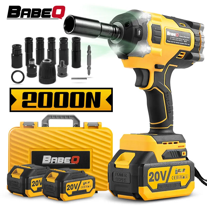 2000N.m 20V Brushless Electric Impact Wrench – Rechargeable Li-ion Battery, 1/2" Socket Wrench, Cordless, Plastic BoxÂ