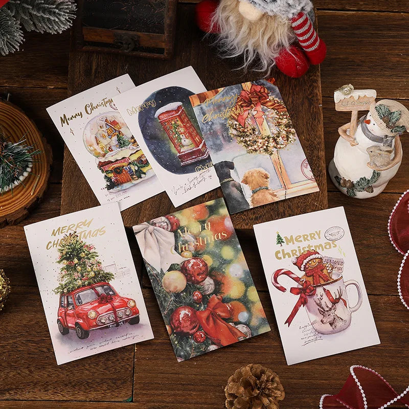 New 10PCS Christmas Foil Greeting Card Postcard Florist Baking Gift Small Card Blessing Message Card Stamped Postcard Wall Decor