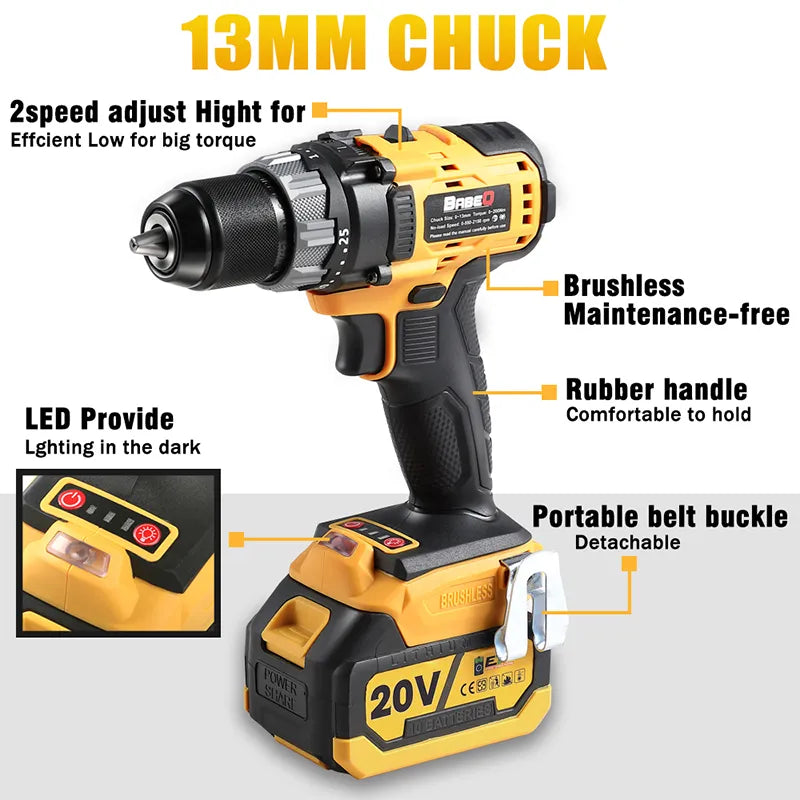 13mm Brushless Electric Impact Drill – 3-in-1 Cordless Screwdriver with 180N.M Torque for Makita 18-21V BatteriesÂ