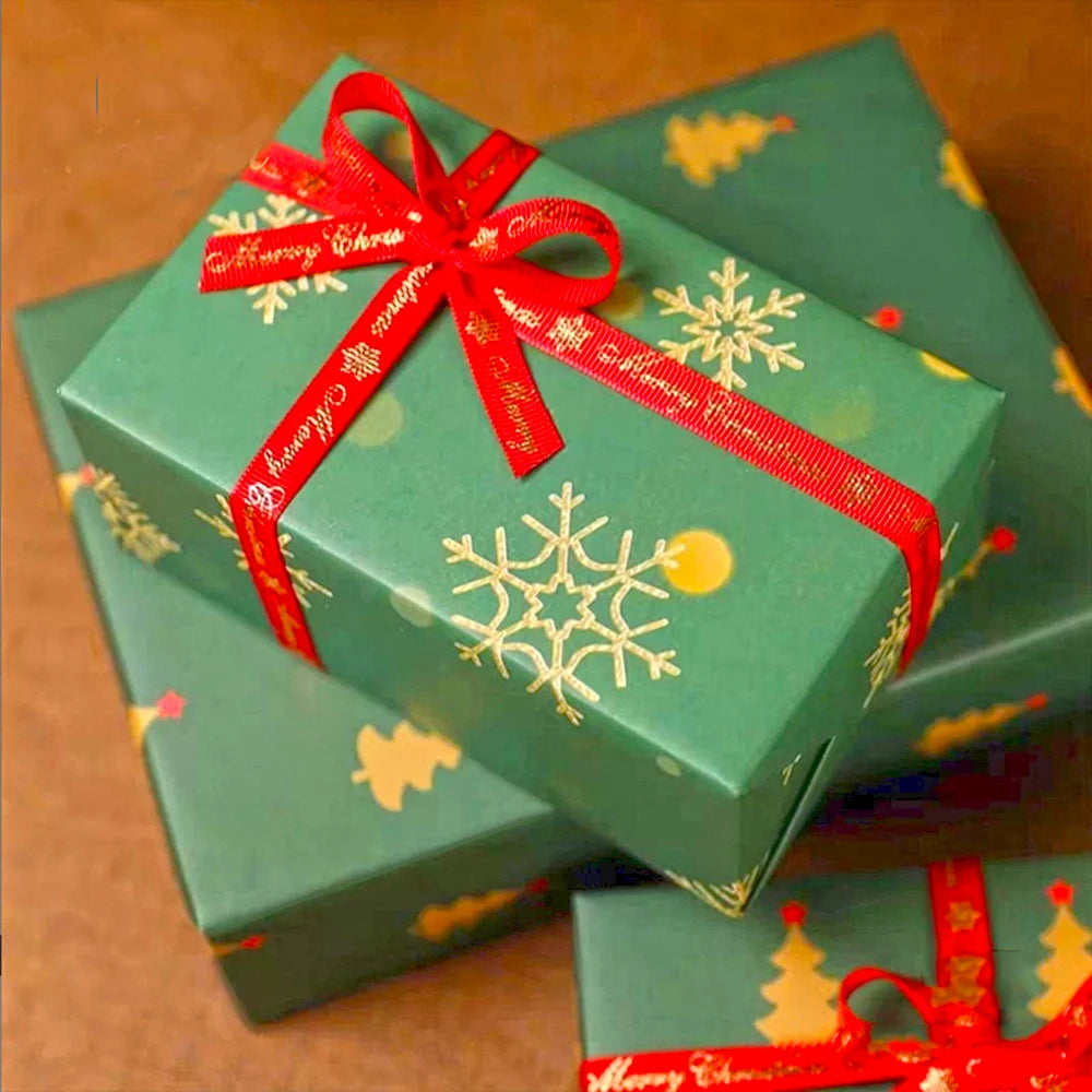 Christmas Gift Wrapping Paper Xmas Tree Snowflake Print Kraft Paper Gift Bouquet DIY Wrapping Paper New Year Packaging Supplies