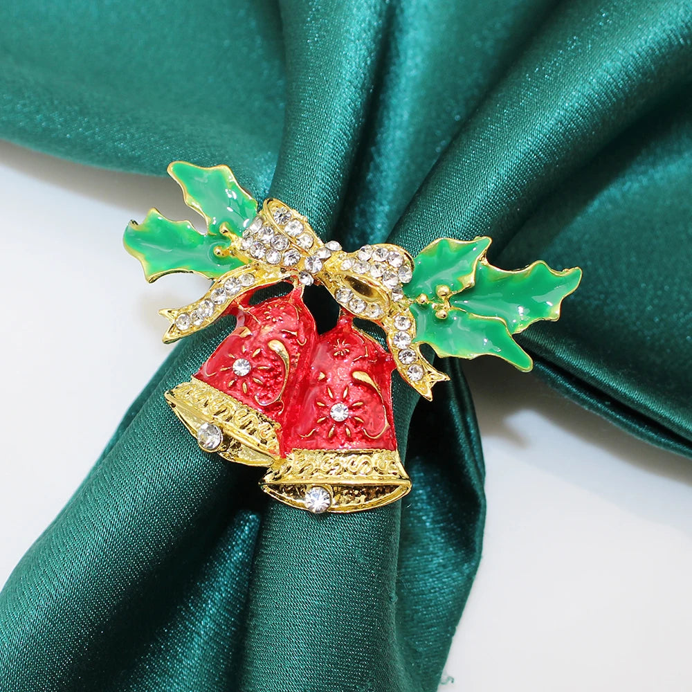 12Pcs Mixed Christmas Napkin Rings Xmas Tree Snowflake Car Wreath Bell Snowman Deer Napkin Holder for Christmas Party Table Deco