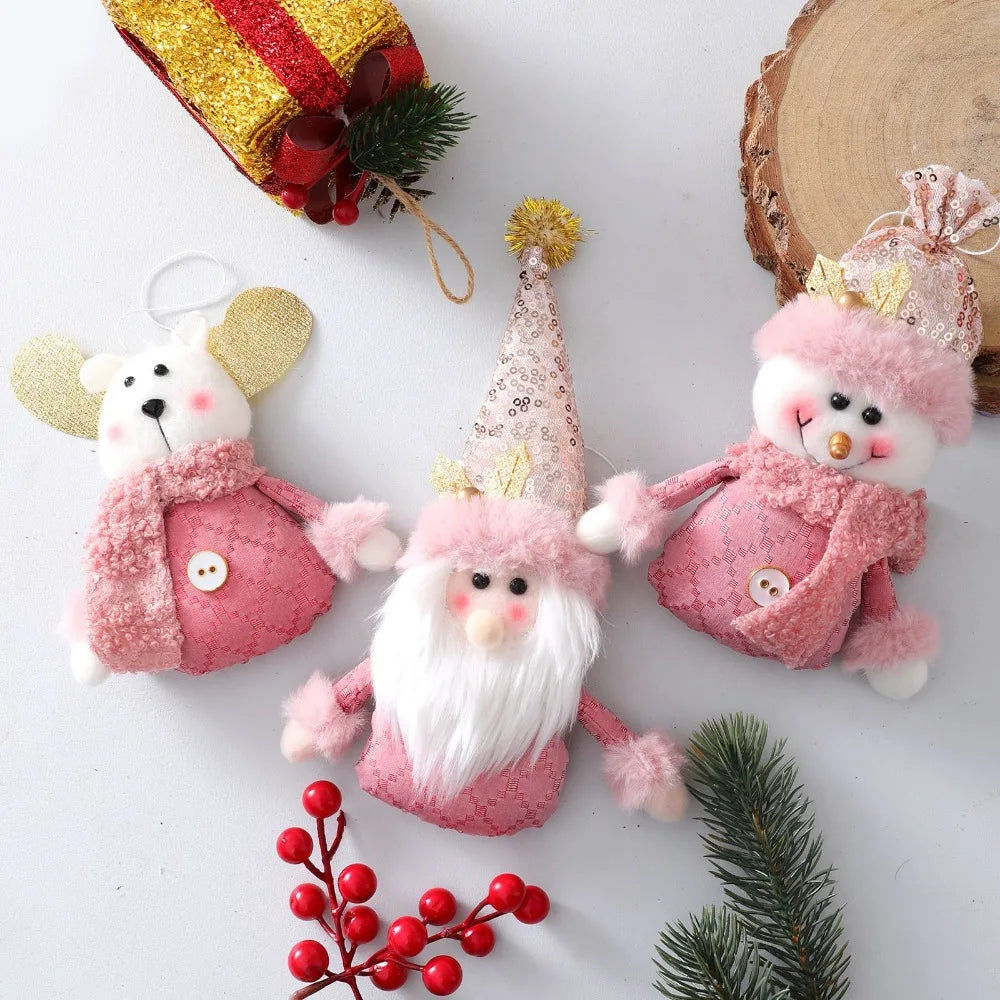 Christmas Pink Doll Decorations Deer Snowman Xmas Tree Decorations Santa Claus Gifts Ornaments for New Year 2023 Party Supplies