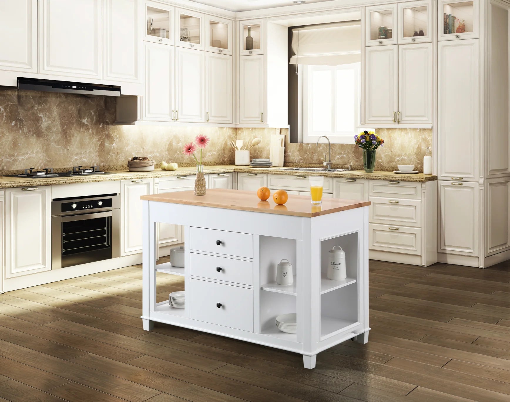 Medley 54" Kitchen Island With Slide Out Table - White