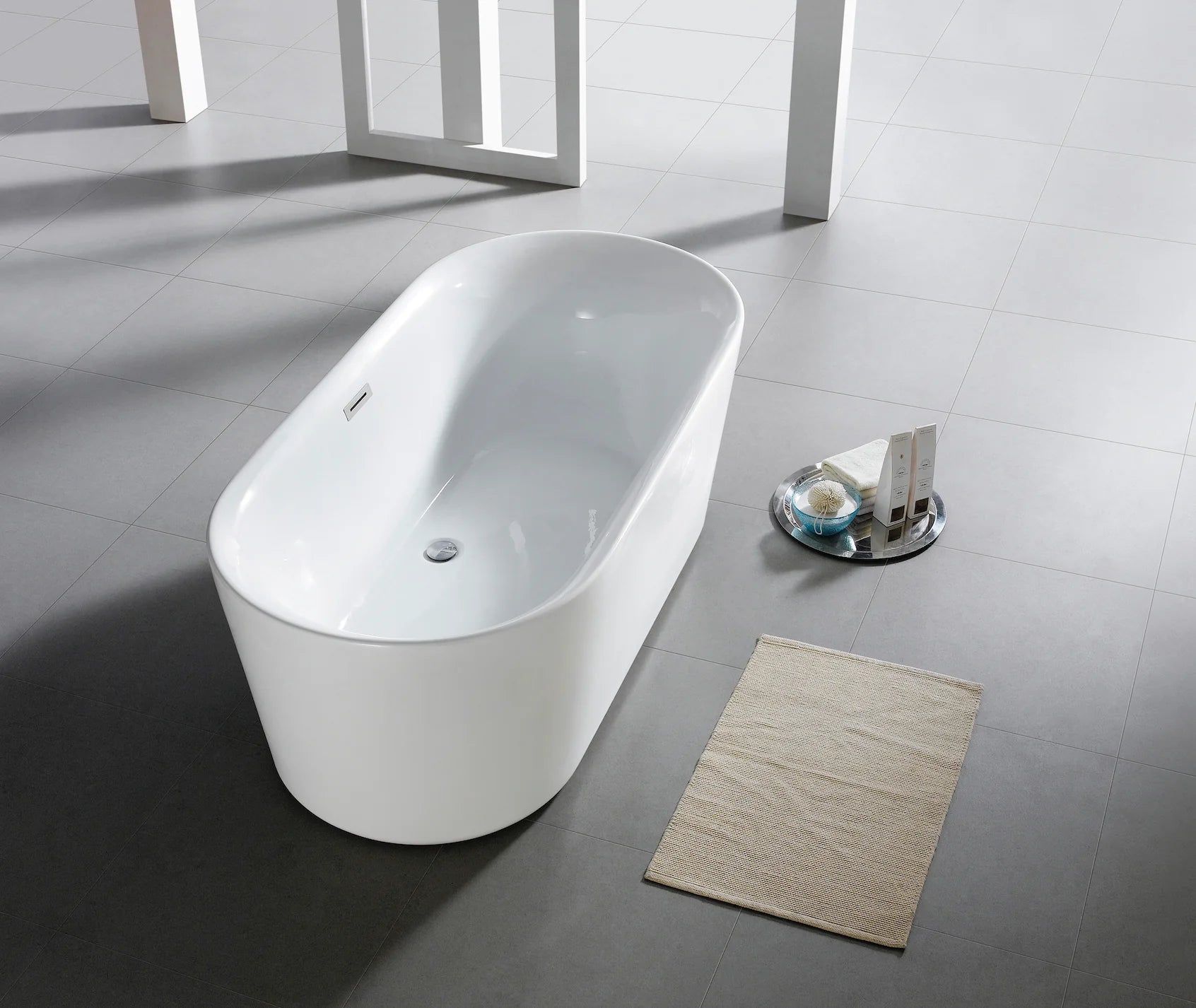 67" Acrylic Oval Double Ended Flatbottom Freestanding Bathtub in Glossy White