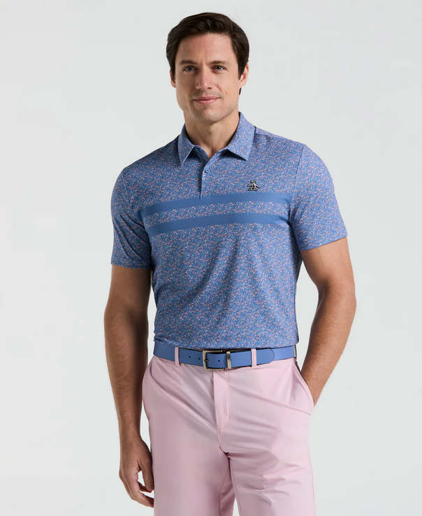 Engineered Novelty Stripe Printed Short Sleeve Polo