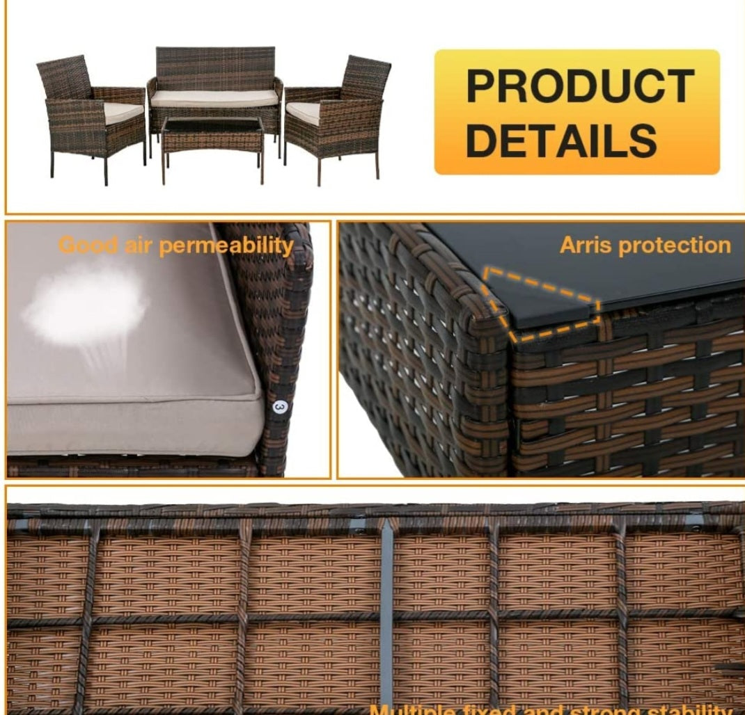 4 PC WICKER PATIO GREY SET