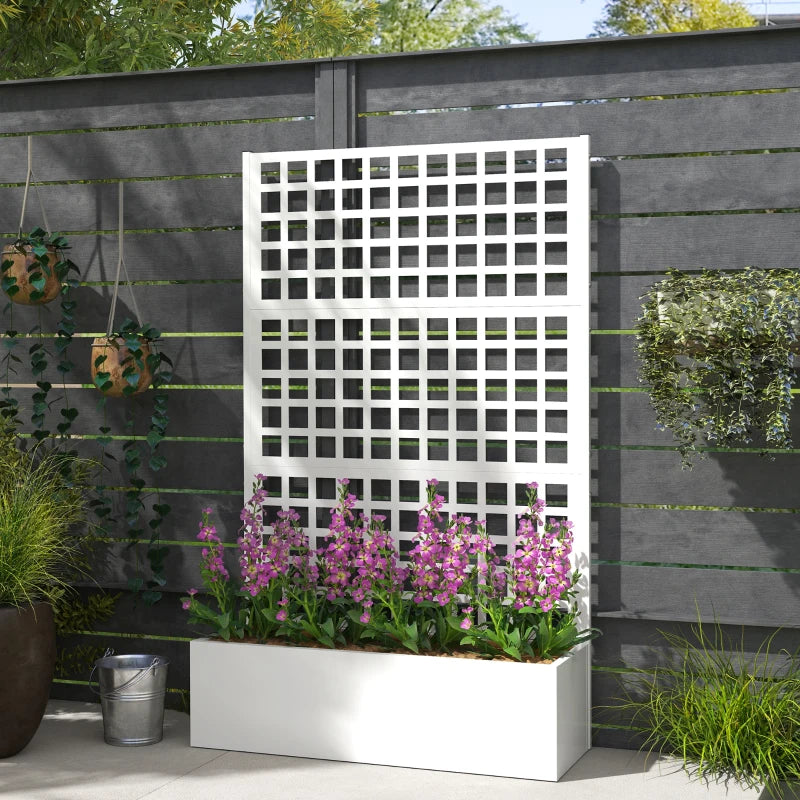 Galvanized Raised Garden Bed Planter Box with Trellis for Climbing Plants, Vegetable, Vines, 43" x 16" x 70", White