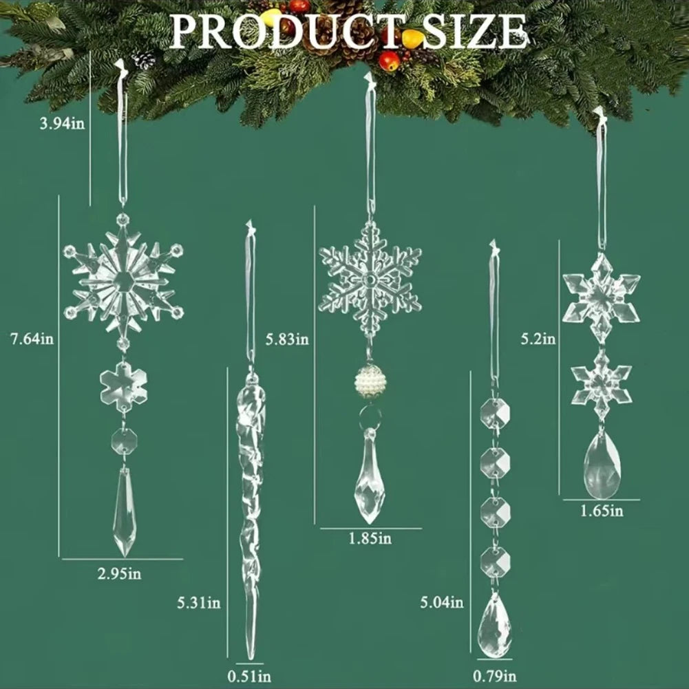 10 PCs Crystal Christmas Ornaments Hanging Acrylic Christmas Snowflake Icicle Drop Crystal Ornaments Christmas Tree Decorations