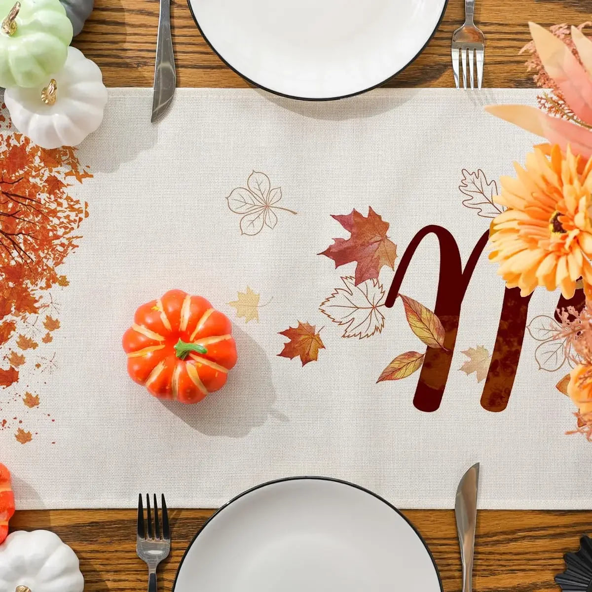 Fall Thanksgiving Truck Gnome Leaves Linen Table Runners Kitchen Table Decor Farmhouse Dining Table Runners Holiday Decorations