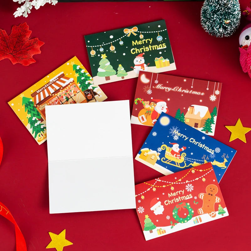 Merry Christmas Greeting Card 2024 New Year Festival Postcards Santa Claus Snowman Cartoon Gift Cards Christmas Party Decor