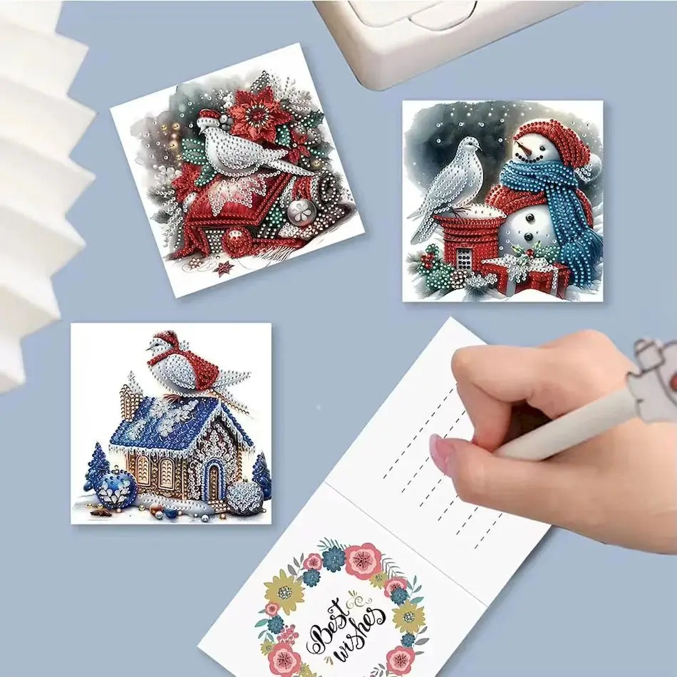 RUOPOTY-Diamond Painting Christmas Cards 12pcs Diy Diamond Embroidery Christmas Gift Festival Greeting With Envelope Card Set