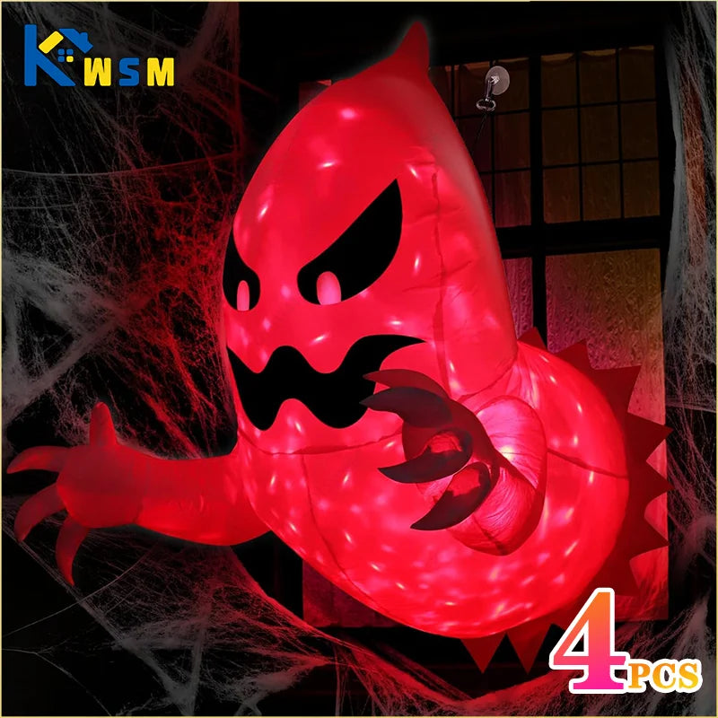 1/2/4PCS Halloween Inflatable Decoration Outdoor Spooky Horror Halloween Party Glowing Ghosts LED Rotating Fire Flame Lights