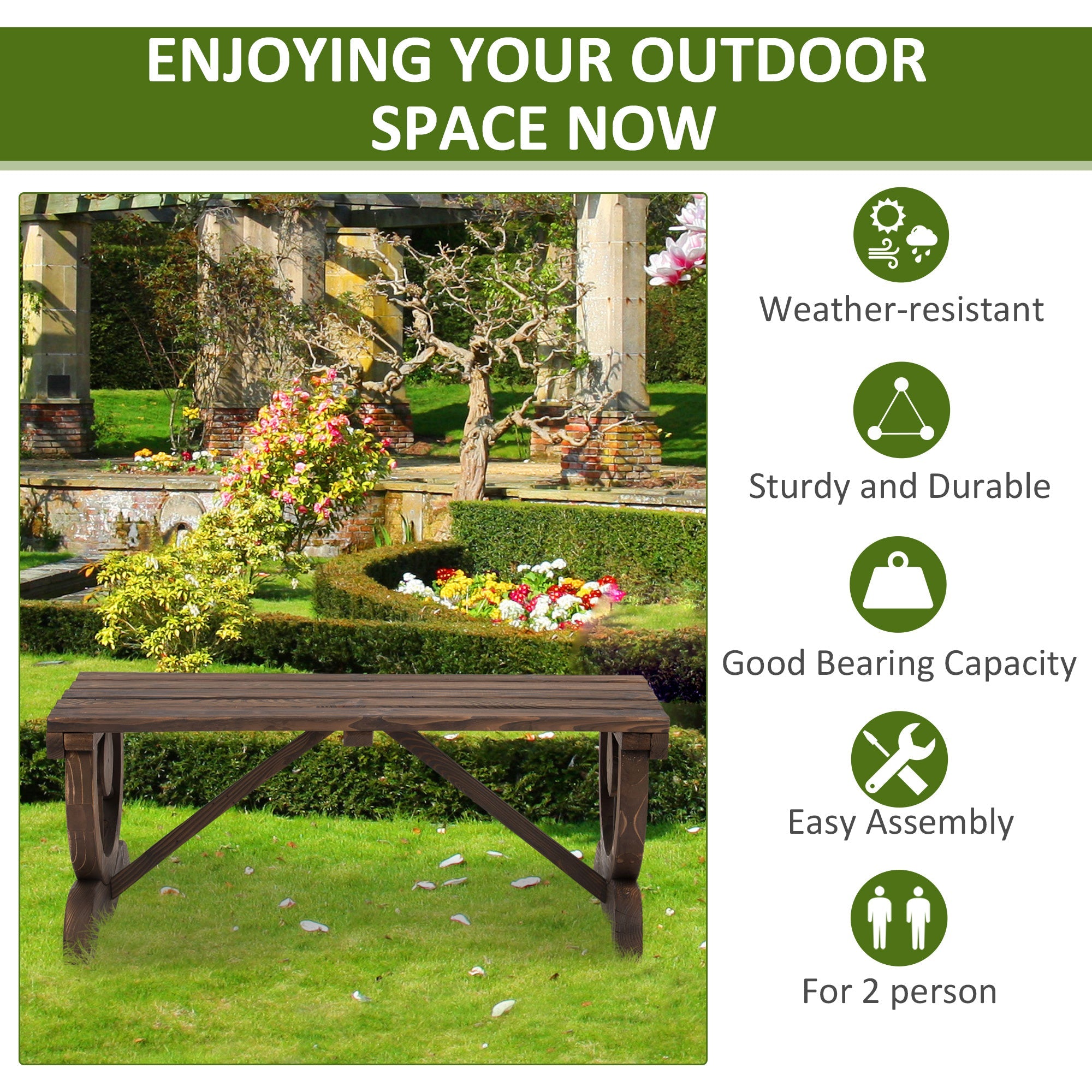 Outsunny Rustic Wooden Wheel Outdoor Garden Bench 2-Person Unique Design Durable Construction