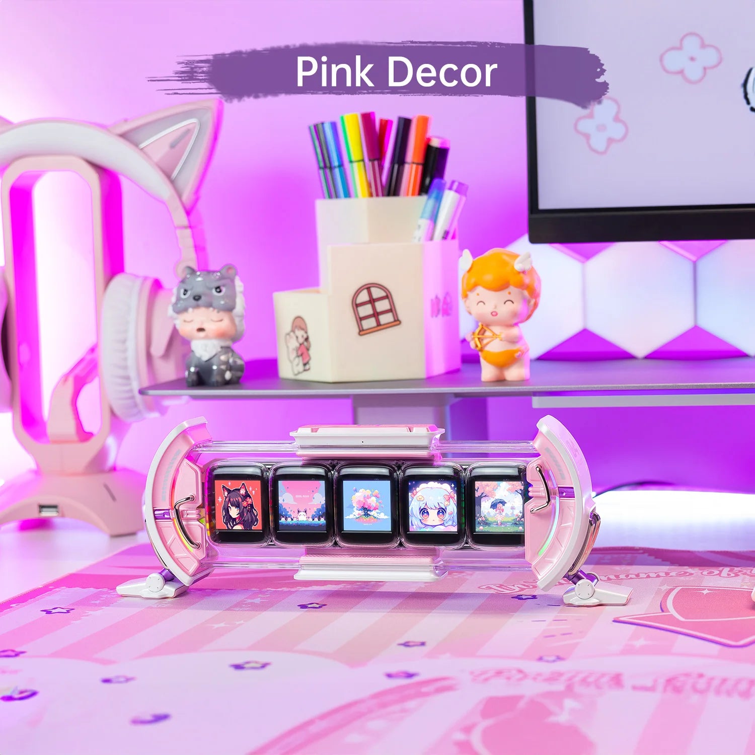 Divoom Times Gate Cute Gaming Digital Clock – Informative Display with Social Media Updates, Pixel Art Display for Gamers Decor (Pink)