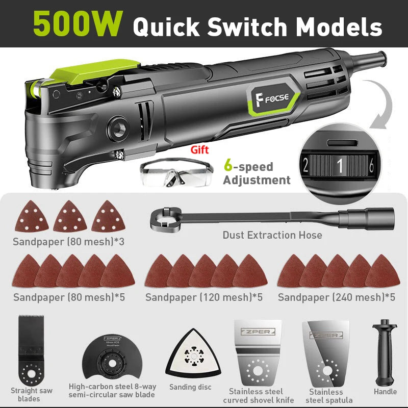 500W Electric Multifunction Oscillating Tool – Variable Speed Trimmer & Saw with Accessories, Home Decoration & RenovationÂ