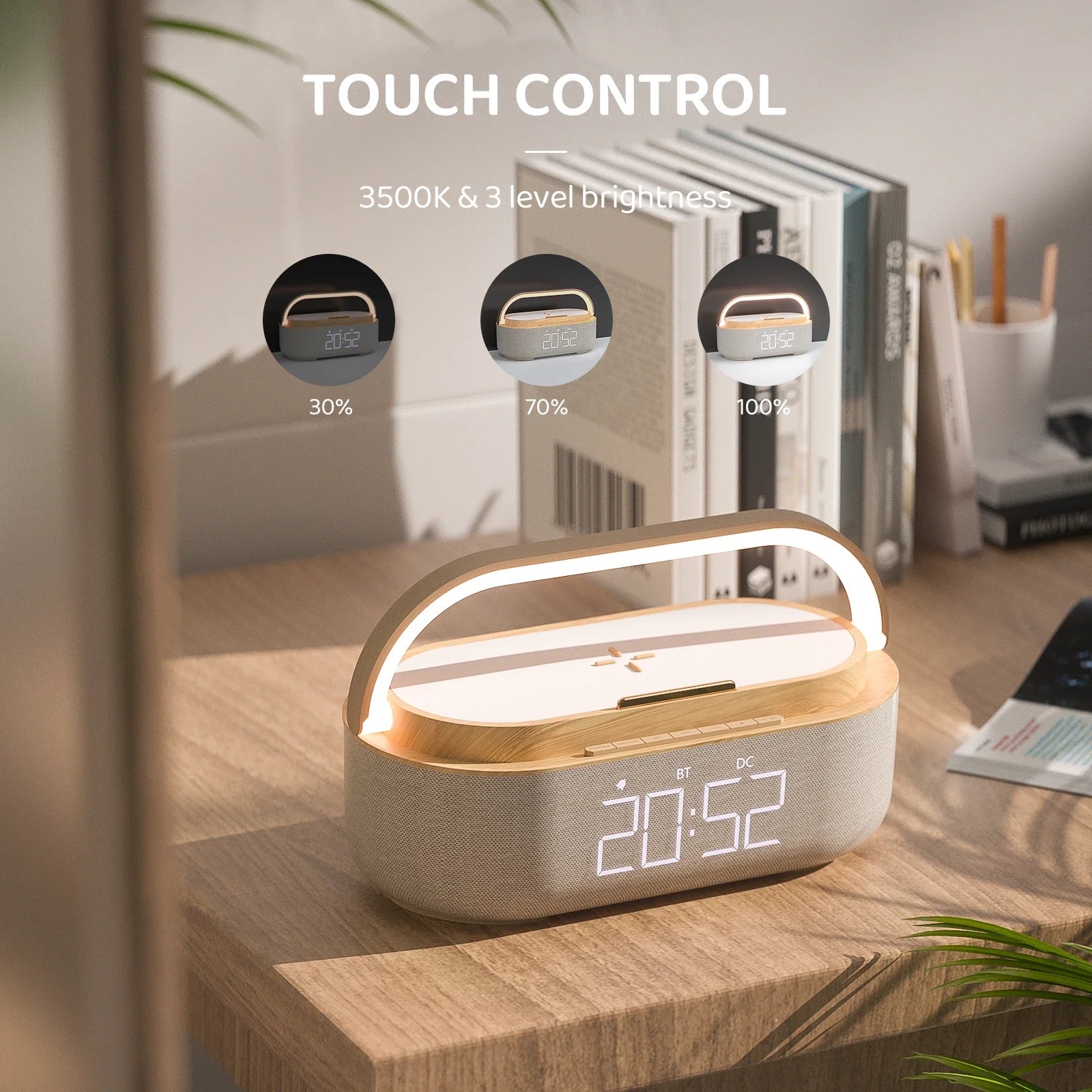 COSLUR S29 Bluetooth Speaker – 2500mAh Battery, 15W Wireless Charging, Digital Clock Display, Night Light, Alarm Clock