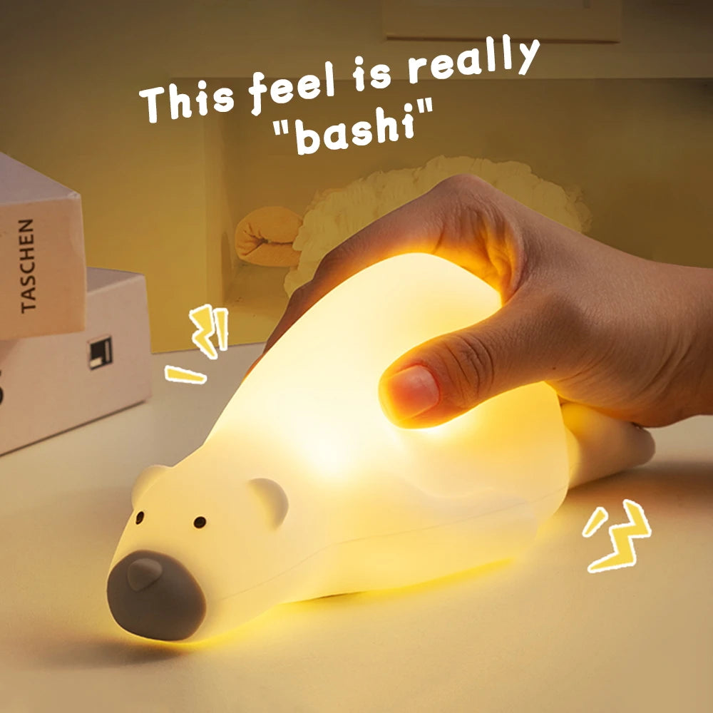 Silicone Lazy Bear LED Night Light - Cute Animal Kids Night Lamp with Touch Control, USB Rechargeable, Ideal Gift for Baby