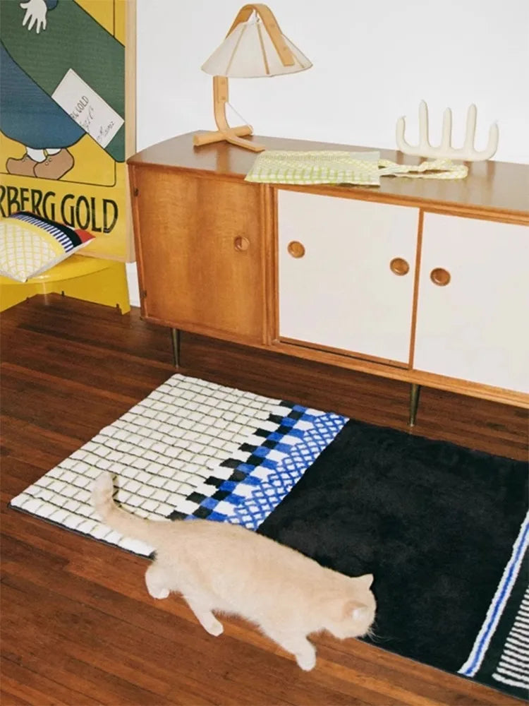 Retro Minimalist Bedroom Large Area Carpets Plaid Bedroom Bedside Carpet Comfortable Soft Balcony Rugs Plush Coffee Table Rug IG