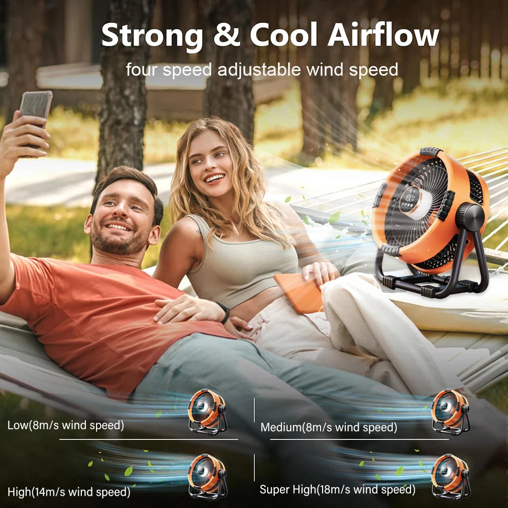 Camping Fan Portable Electric Fan – 20,000mAh Rechargeable, Desktop Air Circulator, Wireless Ceiling Fan with Power Bank