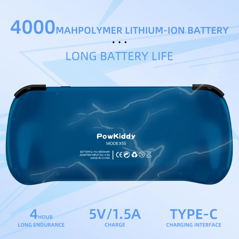 POWKIDDY X55 Handheld Game Console - 5.5 Inch 1280x720 IPS Screen, RK3566, Open-Source Retro Console