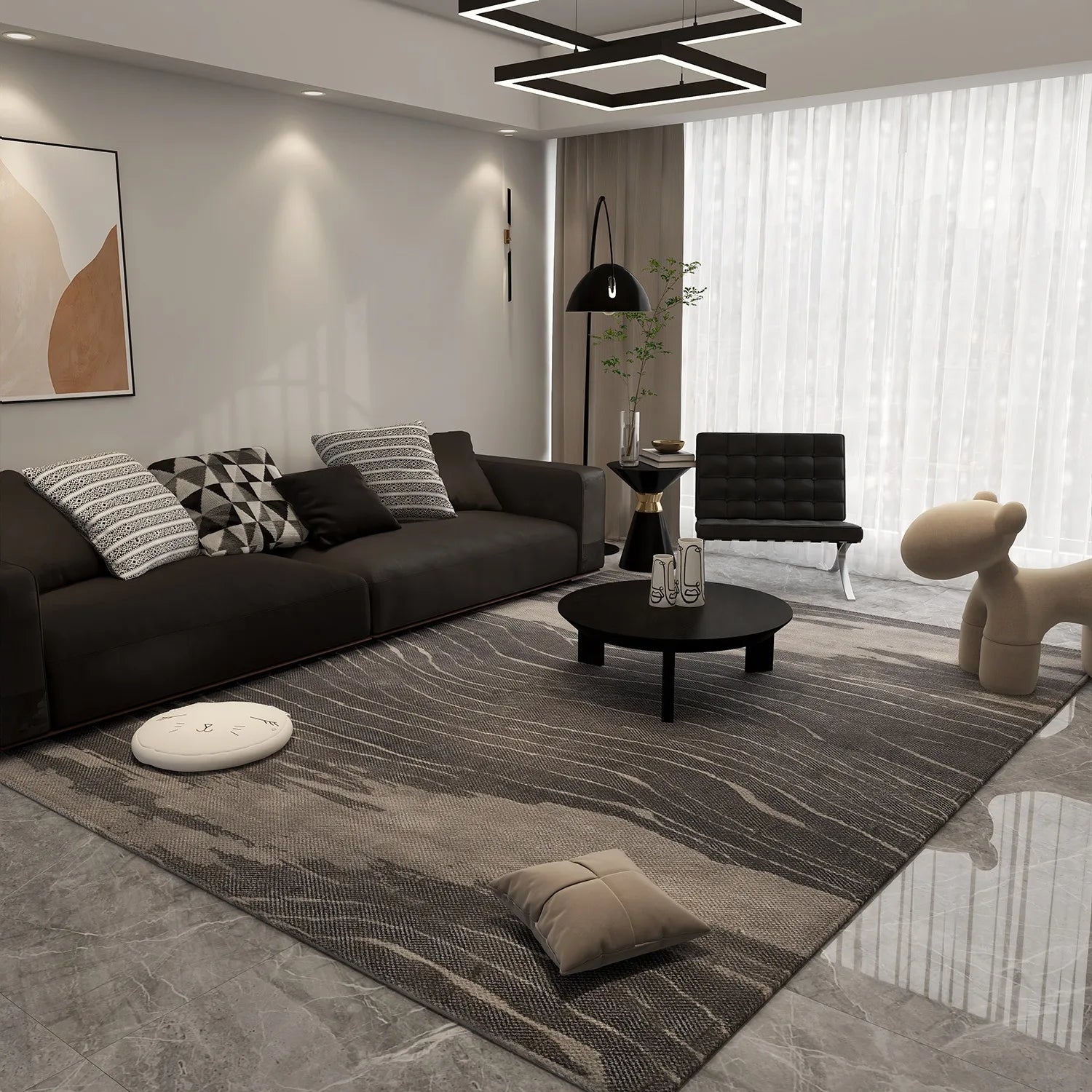 Gray Brown Artistic Carpet Minimalist Abstract Line Decorative Rug Large Size Living Room Carpets Bedroom Easy Clean Bedside Rug