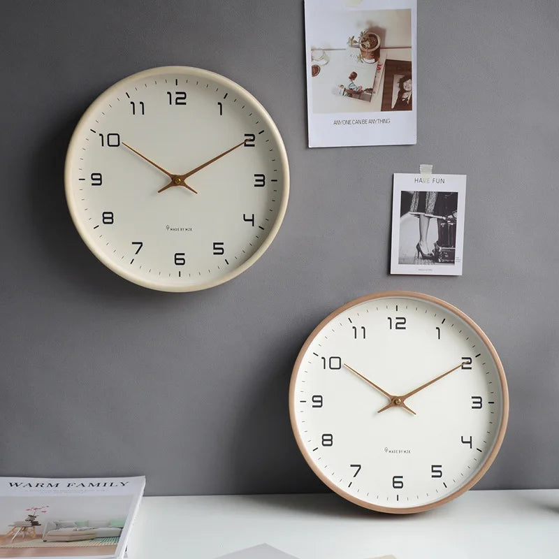 Nordic European Style Wooden Wall Clock - Modern Minimalist Silent Clock for Living Room and Kitchen