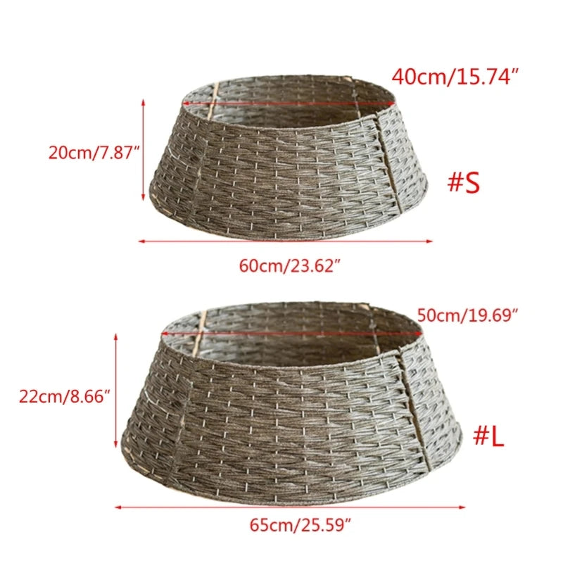 Christmas Tree Skirt Retro Round Basket Xmas Trees Foot Decor Collar for Home Festival Party Background Decoration Gift Supplie