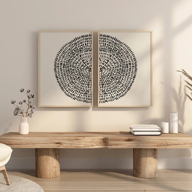 Neutral Geometric Circle Abstract Boho Line Art Poster Prints Canvas Painting Minimalist Wall Picture for Living Room Home Decor
