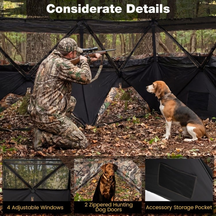 See-Through Hunting Blind Panel with Dog Door Pop up Waterflow Blind for 1-3 People