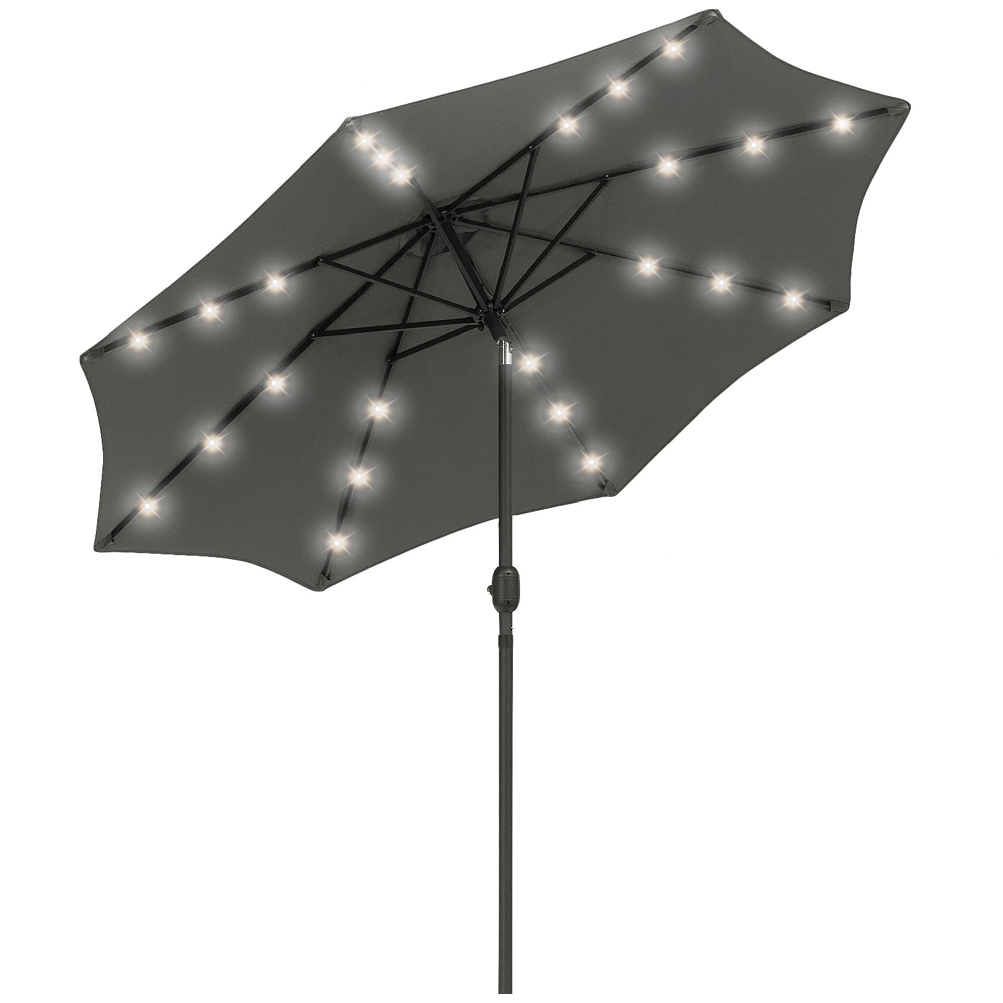 Outsunny Solar Twilight Canopy: 9ft Outdoor Sunshade with 24 LED Lights, Tilting Umbrella Charcoal Grey