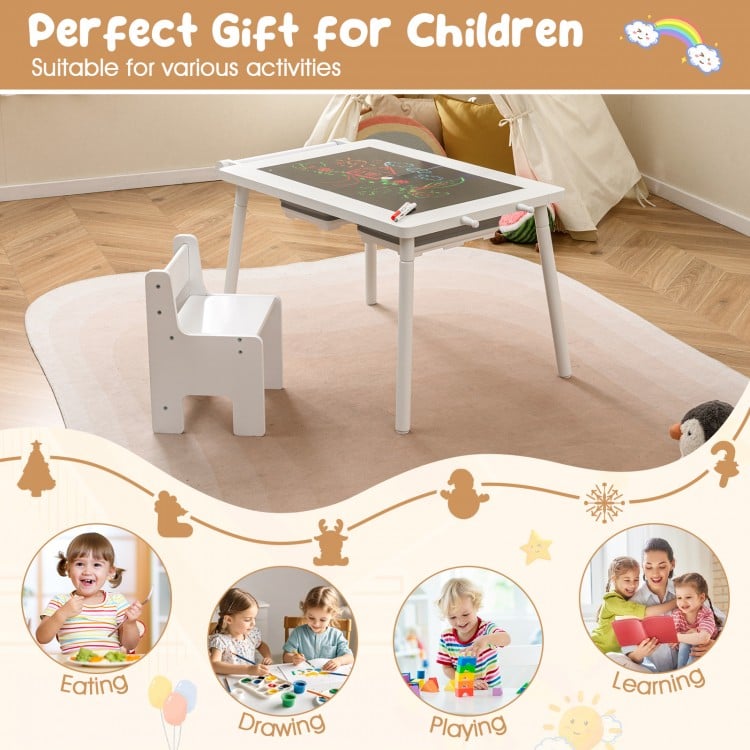 Sensory Table and Chair Set for Kids 2-8 with Foldable Bins-White