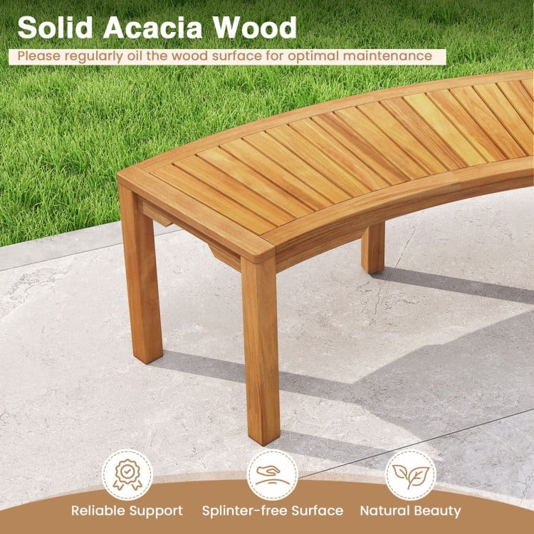 Set of 1 Outdoor Bench Acacia Wood Curved Garden Bench 2-Person