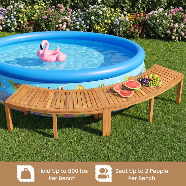 Set of 1 Outdoor Bench Acacia Wood Curved Garden Bench 2-Person
