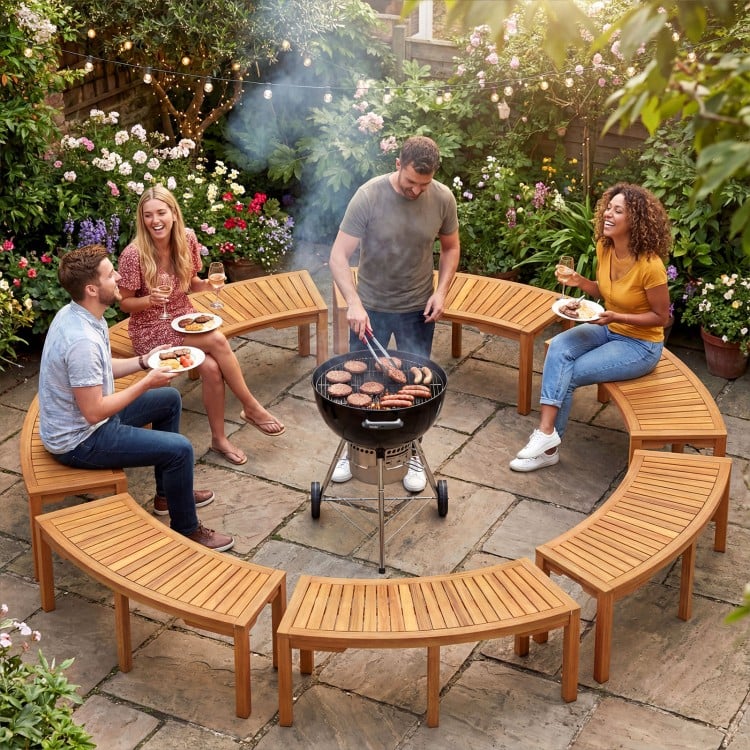 Set of 1 Outdoor Bench Acacia Wood Curved Garden Bench 2-Person