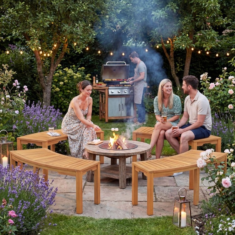 Set of 1 Outdoor Bench Acacia Wood Curved Garden Bench 2-Person