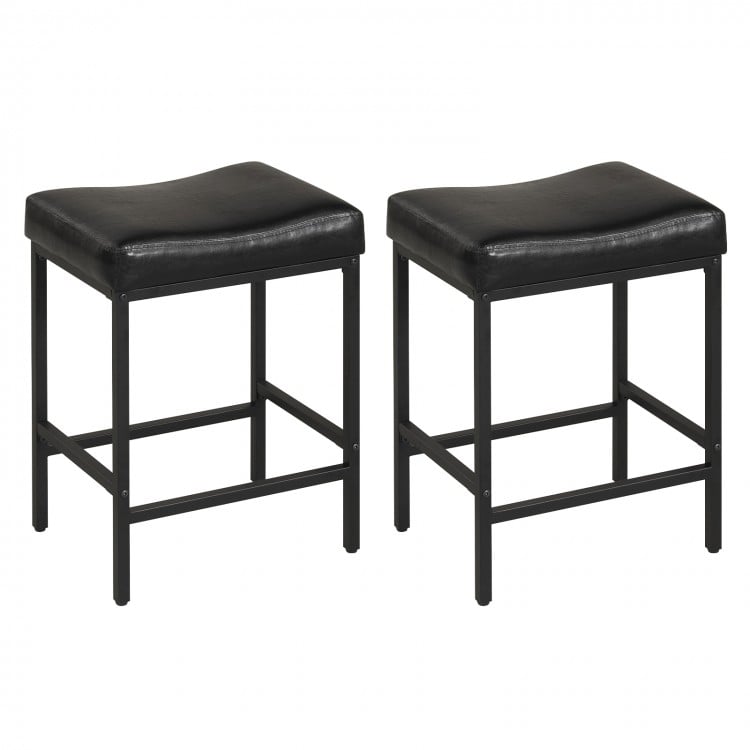 Set of 2 25 Inch Counter Height Bar Chairs for Kitchen Island-Black