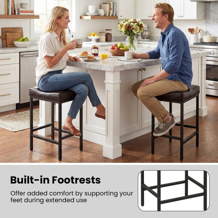 Set of 2 25 Inch Counter Height Bar Chairs for Kitchen Island-Brown
